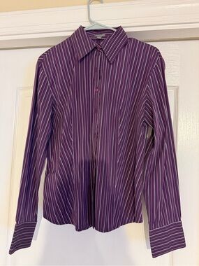 Ann Taylor Purple Pinstripe Dress Shirt - Classic Collared Button-Up L